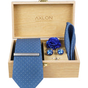 Axlon Tie Set for Men - Elegant Blue, dotted  | Necktie Gift Box with Cufflinks, Pocket Square & Lapel Pin