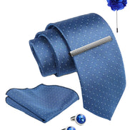 Axlon Tie Set for Men - Elegant Blue, dotted  | Necktie Gift Box with Cufflinks, Pocket Square & Lapel Pin