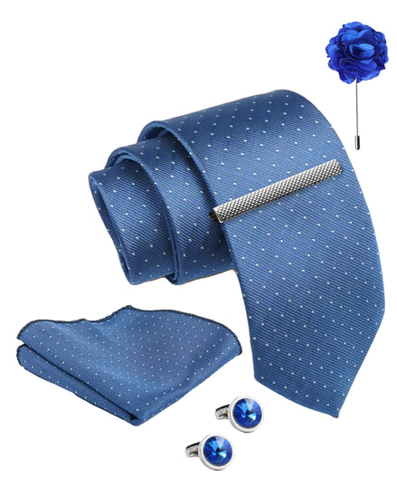 Axlon Tie Set for Men - Elegant Blue, dotted  | Necktie Gift Box with Cufflinks, Pocket Square & Lapel Pin