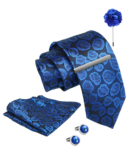 Axlon Tie Set for Men - Elegant Blue, geometric | Necktie Gift Box with Cufflinks, Pocket Square & Lapel Pin