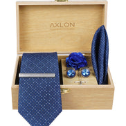 Axlon Tie Set for Men -Elegant Blue, dotted | Necktie Gift Box with Cufflinks, Pocket Square & Lapel Pin