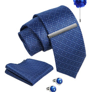Axlon Tie Set for Men -Elegant Blue, dotted | Necktie Gift Box with Cufflinks, Pocket Square & Lapel Pin