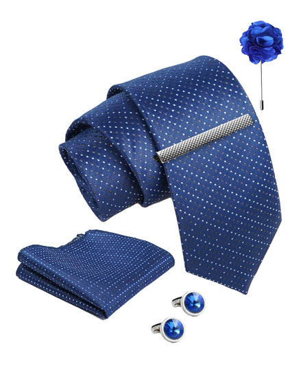 Axlon Tie Set for Men -Elegant Blue, dotted | Necktie Gift Box with Cufflinks, Pocket Square & Lapel Pin