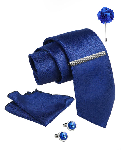 Axlon Tie Set for Men - Elegant Blue, Paisley | Necktie Gift Box with Cufflinks, Pocket Square & Lapel Pin
