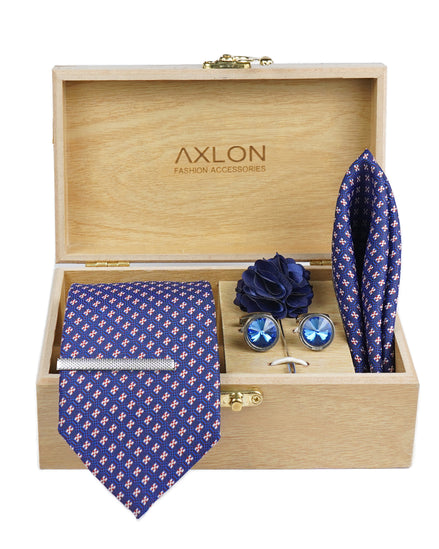 Axlon Tie Set for Men - Royal Purple, Dotted | Necktie Gift Box with Cufflinks, Pocket Square & Lapel Pin