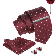 Axlon Tie Set for Men - Luxe Maroon, dotted | Necktie Gift Box with Cufflinks, Pocket Square & Lapel Pin