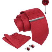 Axlon Tie Set for Men - Crimson Red, Dotted | Necktie Gift Box with Cufflinks, Pocket Square & Lapel Pin