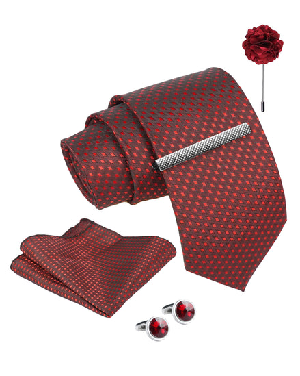 Axlon Tie Set for Men - Luxe Maroon, dotted | Necktie Gift Box with Cufflinks, Pocket Square & Lapel Pin