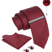 Axlon Tie Set for Men - Luxe Maroon, Dotted | Necktie Gift Box with Cufflinks, Pocket Square & Lapel Pin