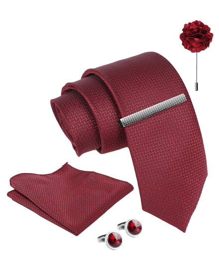 Axlon Tie Set for Men - Luxe Maroon, Dotted | Necktie Gift Box with Cufflinks, Pocket Square & Lapel Pin