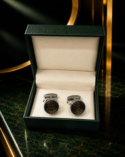 Axlon premium men's metal cufflink set with polished finish for formal shirts, business suits, weddings, parties, and special occasions.