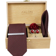 Axlon Tie Set for Men -  Luxe Maroon, Dotted | Necktie Gift Box with Cufflinks, Pocket Square & Lapel Pin