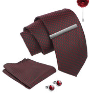 Axlon Tie Set for Men -  Luxe Maroon, Dotted | Necktie Gift Box with Cufflinks, Pocket Square & Lapel Pin