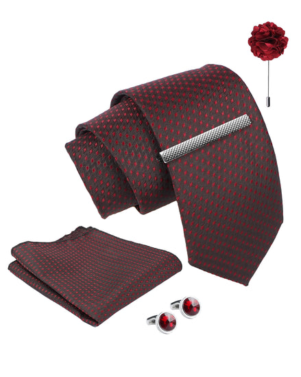 Axlon Tie Set for Men -  Luxe Maroon, Dotted | Necktie Gift Box with Cufflinks, Pocket Square & Lapel Pin