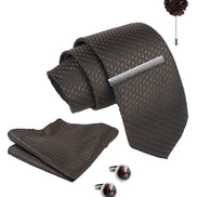 Axlon Tie Set for Men - Chocolate Brown,  dotted | Necktie Gift Box with Cufflinks, Pocket Square & Lapel Pin