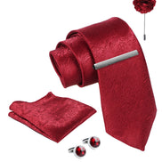 Axlon Tie Set for Men - Crimson Red, paisley | Necktie Gift Box with Cufflinks, Pocket Square & Lapel Pin