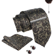 Axlon Tie Set for Men - Chocolate Brown, paisley | Necktie Gift Box with Cufflinks, Pocket Square & Lapel Pin
