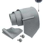 Axlon Tie Set for Men - Metallic Silver, dotted | Necktie Gift Box with Cufflinks, Pocket Square & Lapel Pin