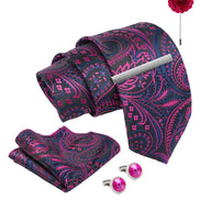 Axlon Tie Set for Men - Deep Wine, Paisley | Necktie Gift Box with Cufflinks, Pocket Square & Lapel Pin