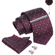 Axlon Tie Set for Men -  Deep Wine, dotted | Necktie Gift Box with Cufflinks, Pocket Square & Lapel Pin