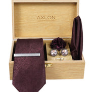 Axlon Tie Set for Men - Deep Wine, paisley | Necktie Gift Box with Cufflinks, Pocket Square & Lapel Pin