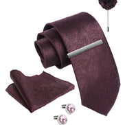 Axlon Tie Set for Men - Deep Wine, paisley | Necktie Gift Box with Cufflinks, Pocket Square & Lapel Pin