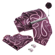Axlon Tie Set for Men -  Deep Wine, paisley| Necktie Gift Box with Cufflinks, Pocket Square & Lapel Pin