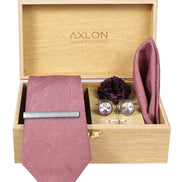 Axlon Tie Set for Men - Soft Peach, paisley | Necktie Gift Box with Cufflinks, Pocket Square & Lapel Pin