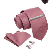 Axlon Tie Set for Men - Soft Peach, paisley | Necktie Gift Box with Cufflinks, Pocket Square & Lapel Pin