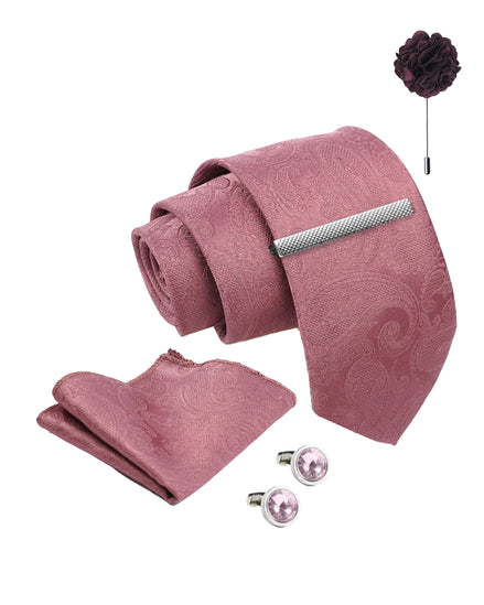 Axlon Tie Set for Men - Soft Peach, paisley | Necktie Gift Box with Cufflinks, Pocket Square & Lapel Pin