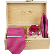 Axlon Tie Set for Men - Baby Pink, Dotted | Necktie Gift Box with Cufflinks, Pocket Square & Lapel Pin