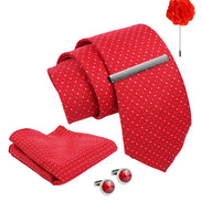 Axlon Tie Set for Men - Crimson Red, dotted | Necktie Gift Box with Cufflinks, Pocket Square & Lapel Pin