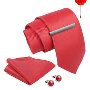 Axlon Tie Set for Men - Crimson Red, Dotted | Necktie Gift Box with Cufflinks, Pocket Square & Lapel Pin