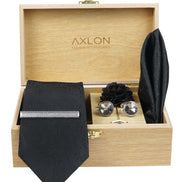 Axlon Tie Set for Men - Classic Black, paisley | Necktie Gift Box with Cufflinks, Pocket Square & Lapel Pin