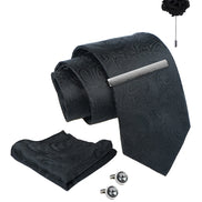 Axlon Tie Set for Men - Classic Black, paisley | Necktie Gift Box with Cufflinks, Pocket Square & Lapel Pin
