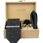 Axlon Tie Set for Men - Classic Black, Dotted | Necktie Gift Box with Cufflinks, Pocket Square & Lapel Pin