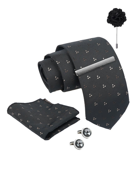 Axlon Tie Set for Men - Classic Black, Dotted | Necktie Gift Box with Cufflinks, Pocket Square & Lapel Pin