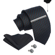 Axlon Tie Set for Men - Classic Black, dotted | Necktie Gift Box with Cufflinks, Pocket Square & Lapel Pin