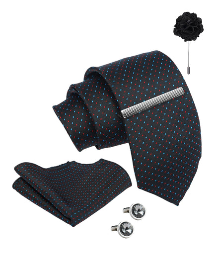 Axlon Tie Set for Men - Classic Black, dotted | Necktie Gift Box with Cufflinks, Pocket Square & Lapel Pin