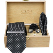 Axlon Tie Set for Men - Classic Black, Dotted | Necktie Gift Box with Cufflinks, Pocket Square & Lapel Pin