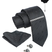 Axlon Tie Set for Men - Classic Black, Dotted | Necktie Gift Box with Cufflinks, Pocket Square & Lapel Pin