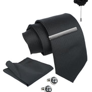 Axlon Tie Set for Men - Classic Black, dotted | Necktie Gift Box with Cufflinks, Pocket Square & Lapel Pin
