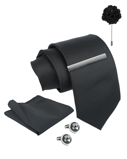 Axlon Tie Set for Men - Classic Black, dotted | Necktie Gift Box with Cufflinks, Pocket Square & Lapel Pin