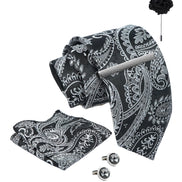 Axlon Tie Set for Men - Classic Black, Paisley | Necktie Gift Box with Cufflinks, Pocket Square & Lapel Pin