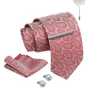 Axlon Tie Set for Men -Soft Peach, Paisley | Necktie Gift Box with Cufflinks, Pocket Square & Lapel Pin