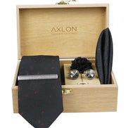 Axlon Tie Set for Men - Classic Black, Paisley | Necktie Gift Box with Cufflinks, Pocket Square & Lapel Pin