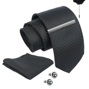 Axlon Tie Set for Men - Classic Black, dotted | Necktie Gift Box with Cufflinks, Pocket Square & Lapel Pin