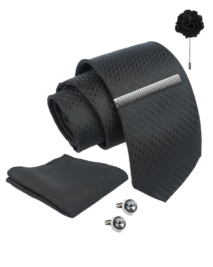 Axlon Tie Set for Men - Classic Black, dotted | Necktie Gift Box with Cufflinks, Pocket Square & Lapel Pin