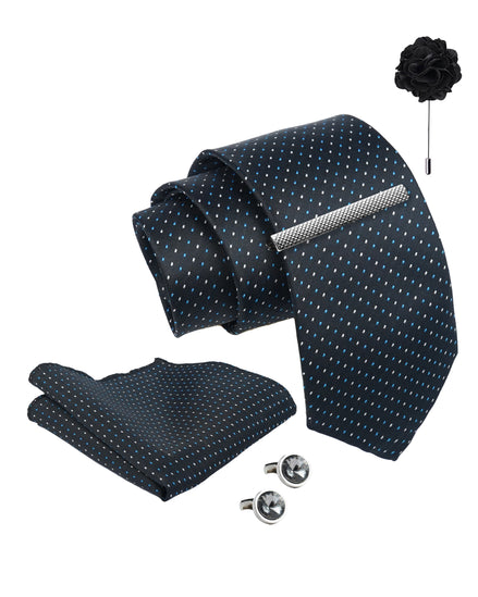 Axlon Tie Set for Men - Classic Black, dotted | Necktie Gift Box with Cufflinks, Pocket Square & Lapel Pin