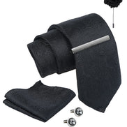 Axlon Tie Set for Men - Classic Black, paisley | Necktie Gift Box with Cufflinks, Pocket Square & Lapel Pin